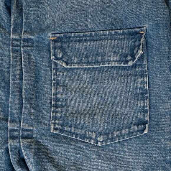 TANAKA Denim Work Jacket No Collar Raw Hem Zip Blue Mid Washed Unisex - Picture 7 of 13